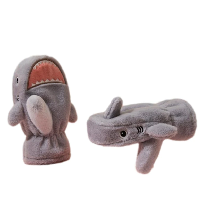 

Winter Shark Plush Gloves Fluffy Cartoon Animal Gloves with String Children Full Finger Mittens Winter Lined Mittens