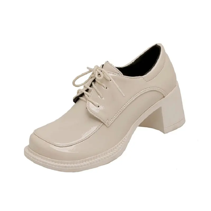 

ZawsThia Square Toe Patent PU Stylish Girls Pumps Big Size 42 43 Cross-tied Punk Gothic Brogues Shoes Womens Chunky High Heels