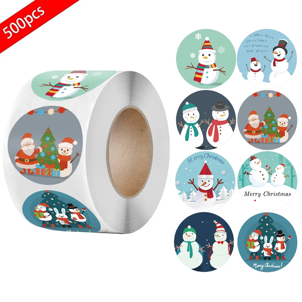 

500Pcs Merry Christmas Stickers Roll Festival Party Gift Bag Decoration Sealing Labels Santa Claus Reindeer Snowman Set Stickers