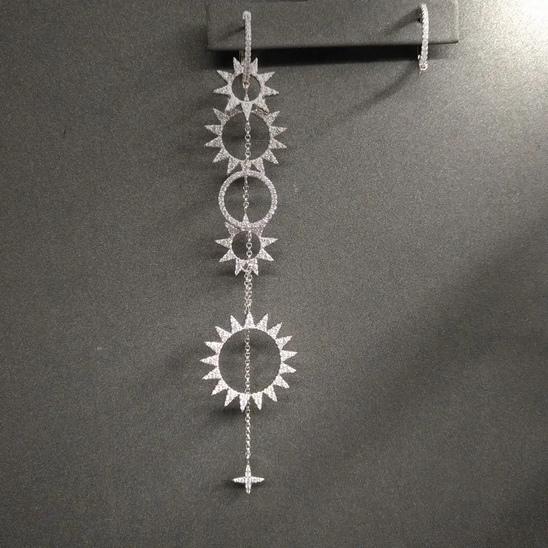 

s925 sterling silver July new style platinum sun tassel long earrings female fashion classic gear Morocco jewelry