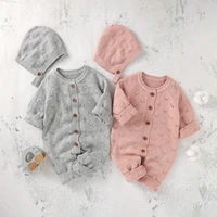 baby girls autumn winter knitted sweater outfits 2pcs romper solid color long sleeves buttons jumpsuithat for toddler girls
