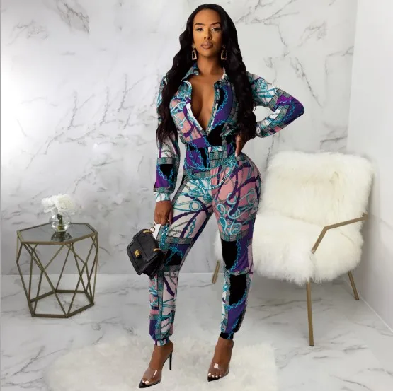 

2021 luck sport scorset sexy polyester one piece fall women vneck floral jumpsuits