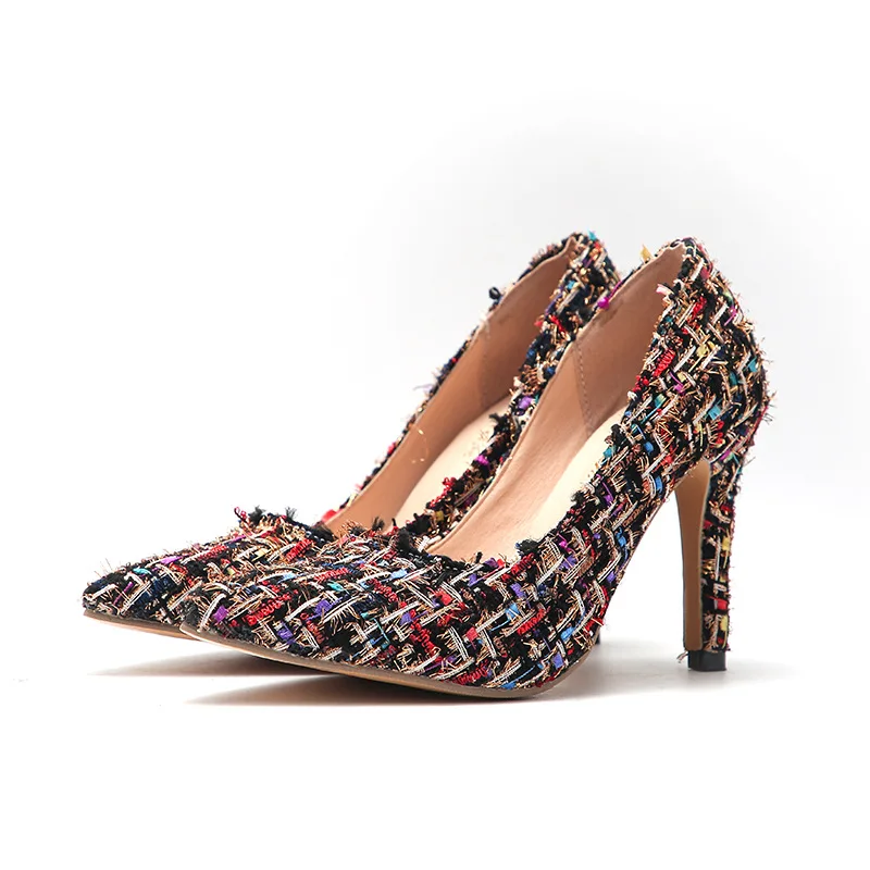 

Women High Heels 2021New Mixed Color Stiletto Pointed Sexy Knit Ladies High Heels Summer Fashion Casual Outdoor Female Footwear