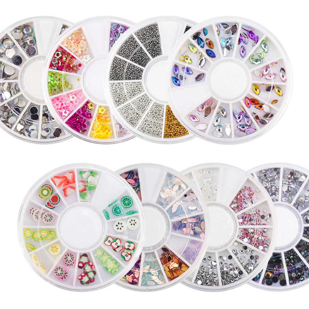 3D украшение для ногтей в колесах смешанные цвета акриловые прозрачные стразы