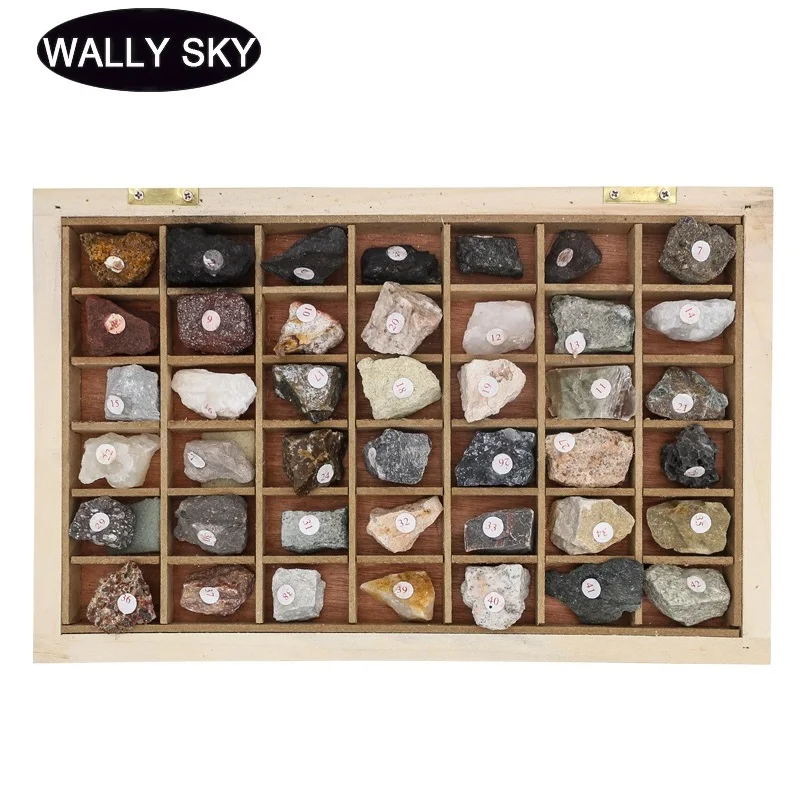 

42 Pieces Natural Rock Ore Rock Specimen Primary School Geography Ore Science Teaching Instrument Specimen Collectibles With Box