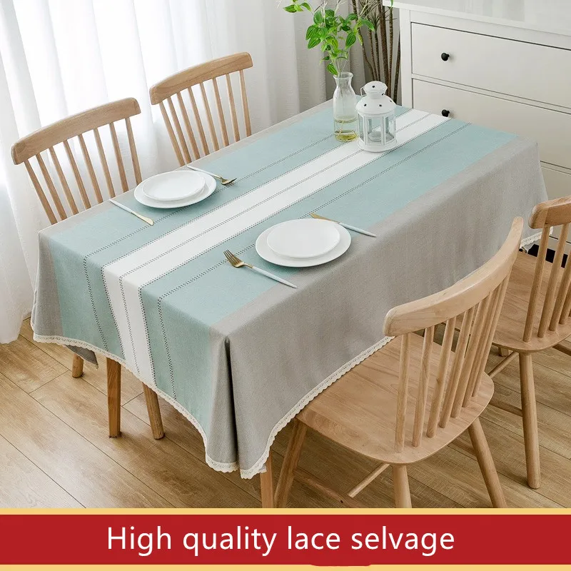 

high quality cotton Linen Table cloth white lace selvage waterproof oilproof NO-wash hotel Wedding Dining home Table Cloth Cover