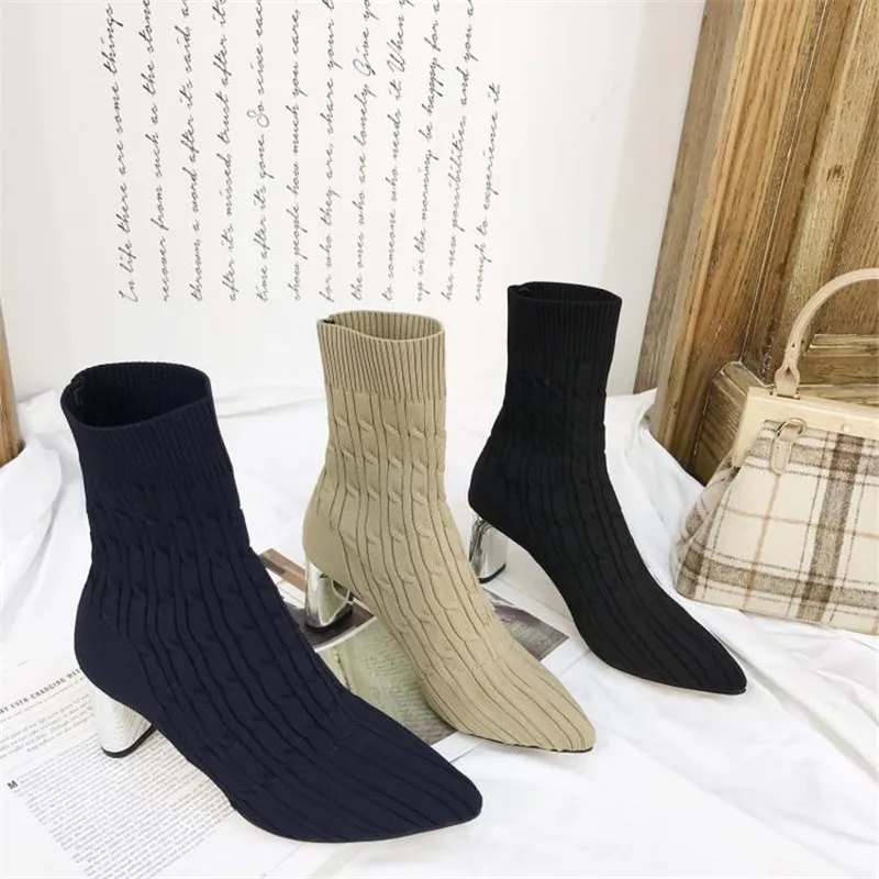 MOLAN Brand Designers 2019 Autumn Fashion High Quality Stretch Fabric Strange Heels Pointed Shoes Sock Boots Ladies Pumps | Обувь