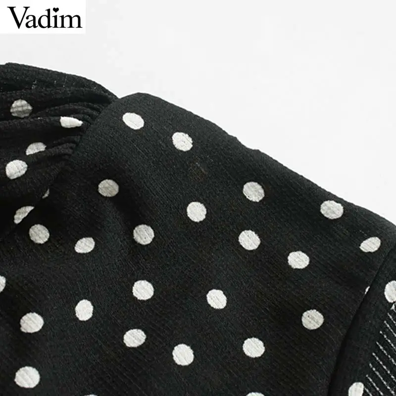 Женское элегантное платье vadim черного цвета с узором в горошек, платье с рукавом «Три четверти» Женские повседневные удобные прямые; Длина до лодыжки платья vestidos QC834