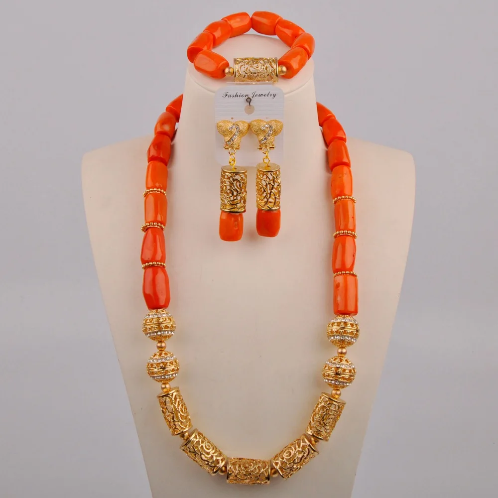 Natural Coral African Nigerian Wedding Bridal Beads Necklace Jewelry Set 24inches Long African Beaded Necklace Jewelry Set