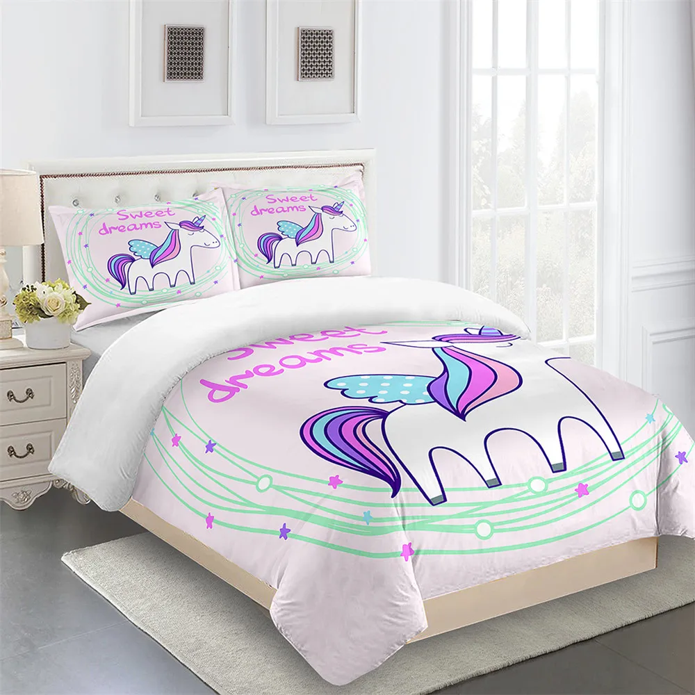 ?? 子供と赤ちゃんのための3D掛け布団カバー,枕カバー,クイーン,キング,ユニコーン,140x200x200,200