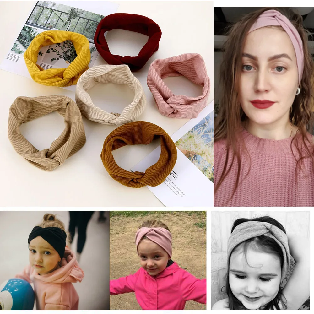

FNIO Women Headband Solid Color Wide Knitted Cotton Hairband Girls Double Elastic Makeup Hair Bands 2020 Hair Accessories