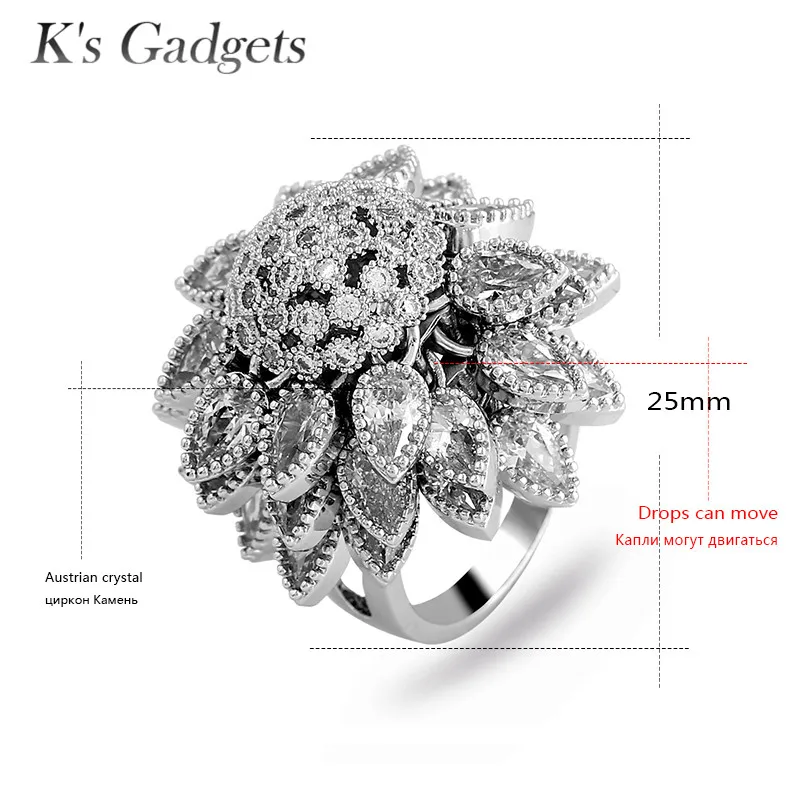 K's Gadgets кольцо с большим австрийским кристаллом кубическим цирконием для женщин