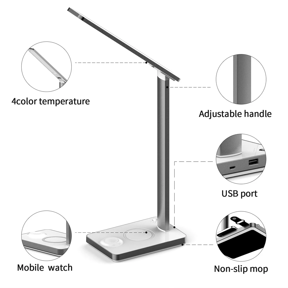 Светодиодная настольная лампа с беспроводной зарядкой и защитой глаз