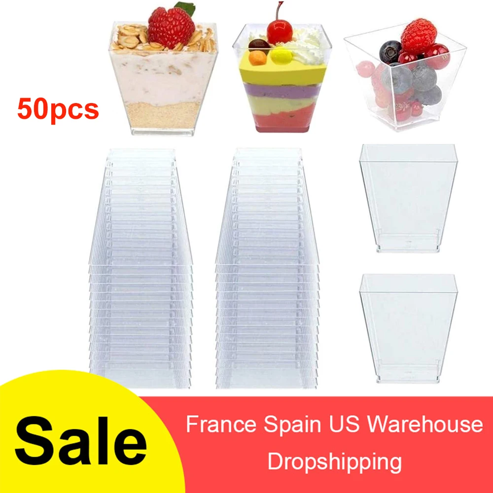 50 шт. одноразовые пластиковые чашки прозрачные трапециевидные пищевые