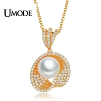 umode new freshwater pearl necklace for women sea shell white gold zircon necklaces luxury wedding jewelry fashion gifts un0223