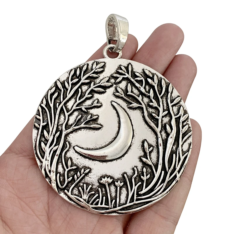 

1 x Antique Silver Color Boho Moon Round and Large Tree Charm Pendant for Necklace Jewellery Making Accessories 64x64mm