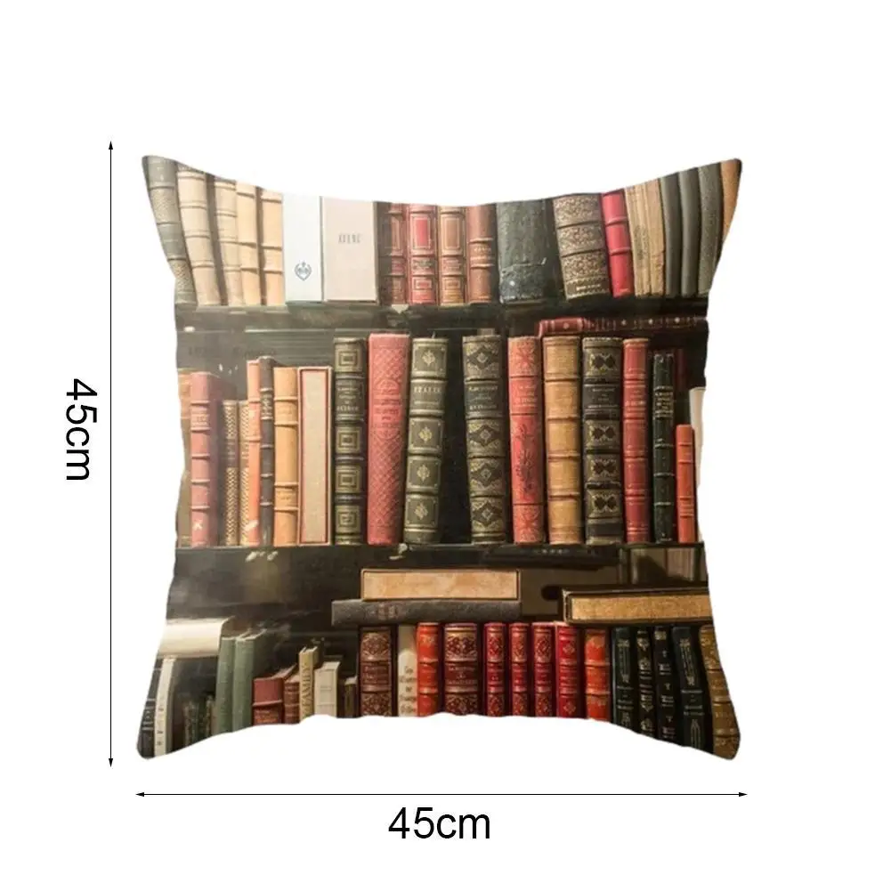 

Retro Book Library Series Hugging Pillowcase Office Cushion Case 45*45cm Cushion Cover Hugging Car Pillow Skin Peach O4W0