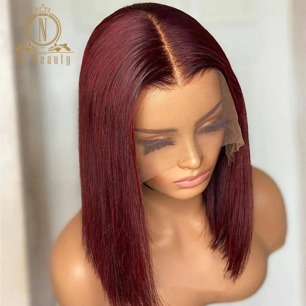 Bordo kırmızı insan saçı peruk 13x4 sırma ön peruk 99J brezilyalı düz dantel ön İnsan saç peruk siyah kadınlar için Nabeauty