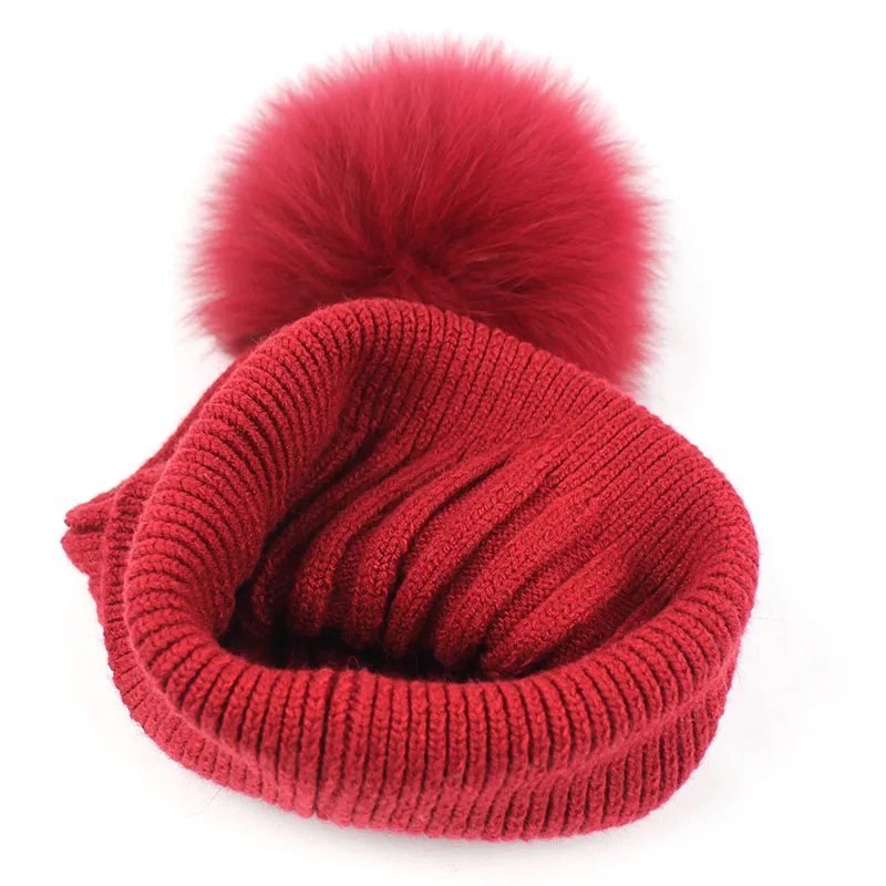 

Minhui Natural Fur Hats White Fox Fur Beanies Pompom Hat Women Winter Hat Knitted Caps Warm Touca Beanie Gorro