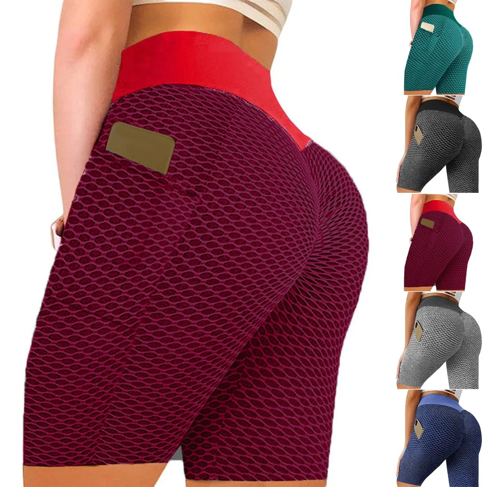 

Женские антицеллюлитные шорты для йоги с карманами и высокой талией, леггинсы для фитнеса, велосипедные бесшовные хлопковые мягкие дышащие...
