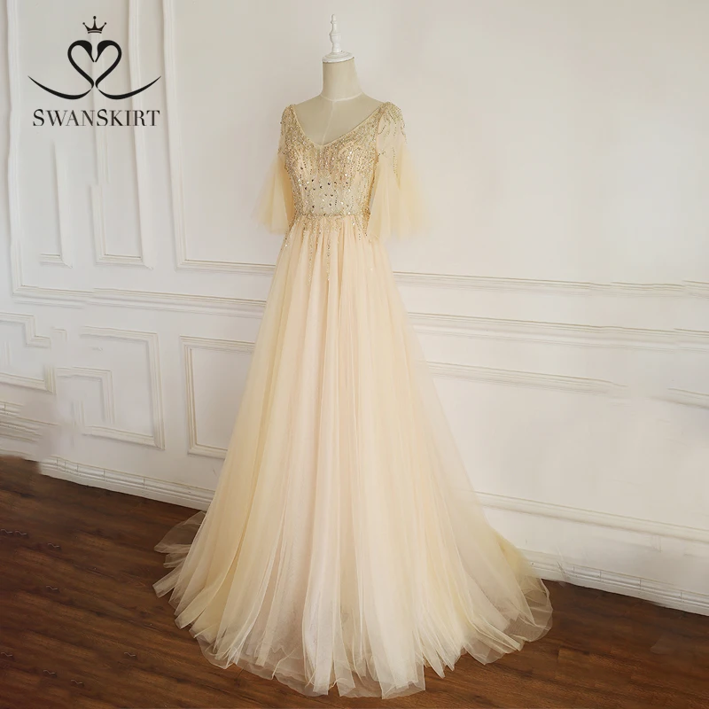 Модное Вечернее Платье трапециевидной формы с аппликацией из бисера для невесты