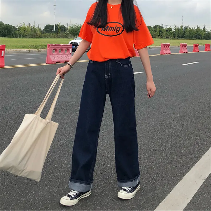 Женские джинсы с высокой талией HziriP повседневные Прямые свободного кроя