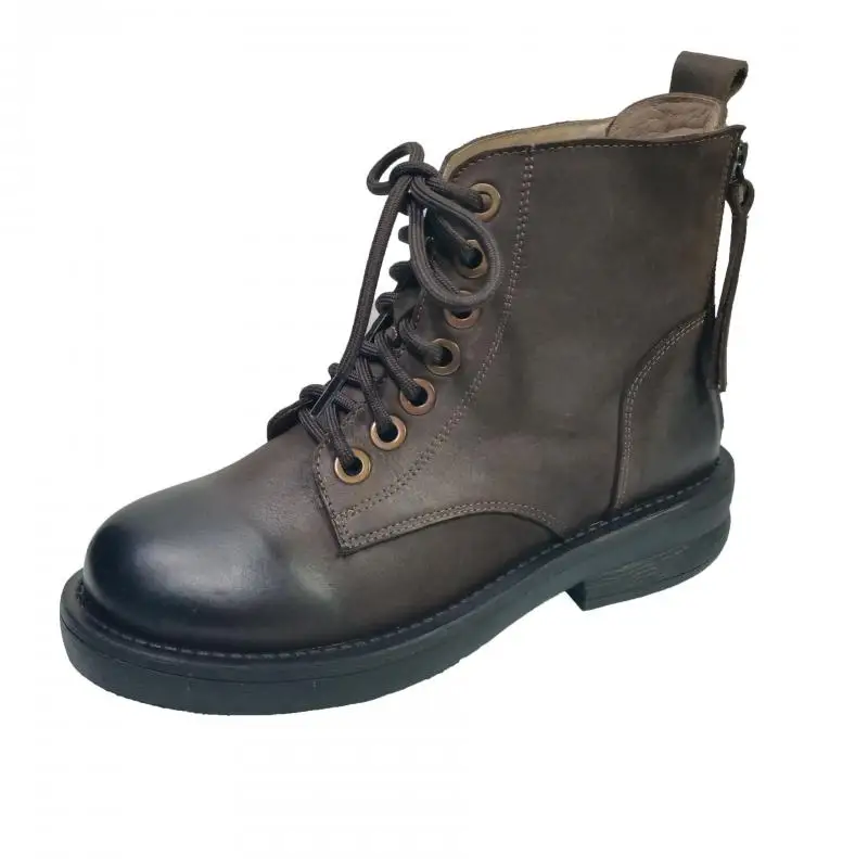 

YourSeason Ladies 2021 Retro Genuine Leather Ankle Shoes Round Toe Cross Tied Handmade Women Casual Chelsea Boots Zipper