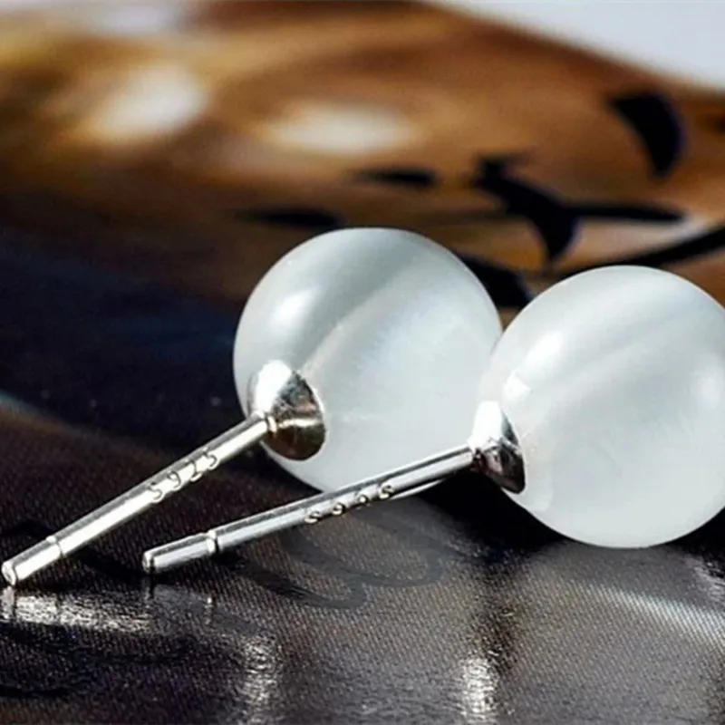 Простые серьги-гвоздики кошачий глаз женские модные простые гипоаллергенные