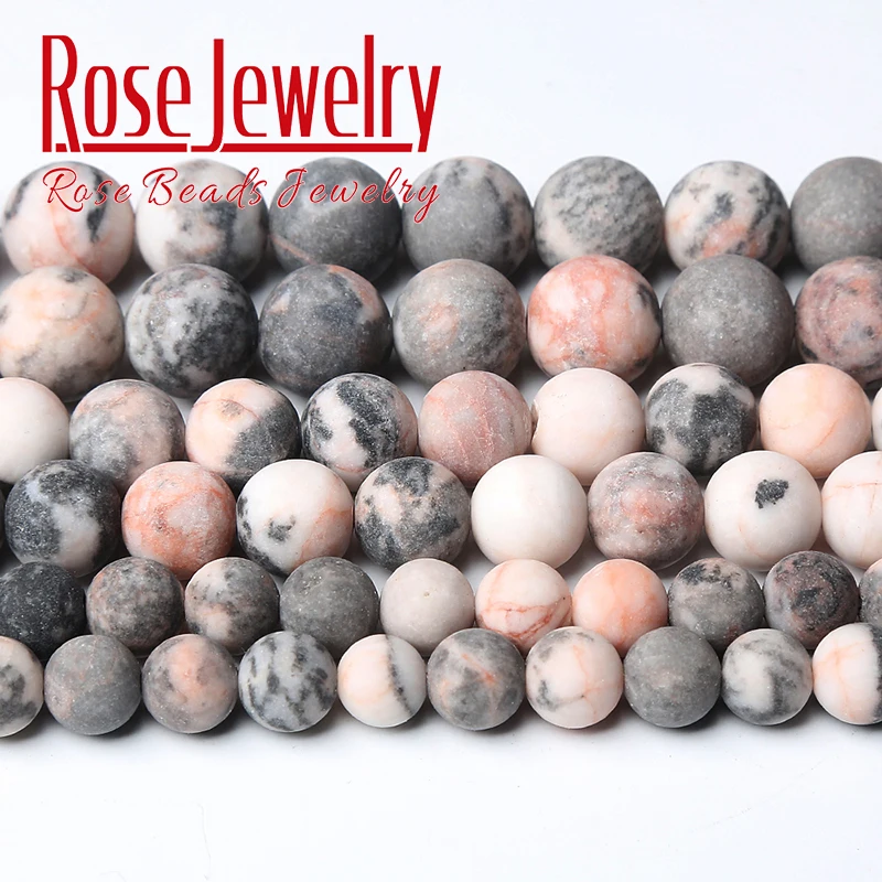 

Dull Polish Matte Natural Stone Beads Pink Zebra Jaspers Round Loose Beads For Jewelry Making DIY Bracelets Necklace Accessories