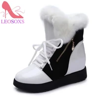 female leather women boots thick heels ankle boots for women round toe winter shoes women flat platform boots snow boots