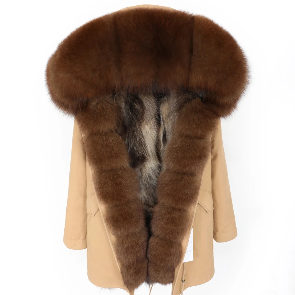 

Fox Fur Big Fur Collar Parka Winter Women's Clothing Medium And Long Section Detachable Thick Liner Coat Park Coat Warm