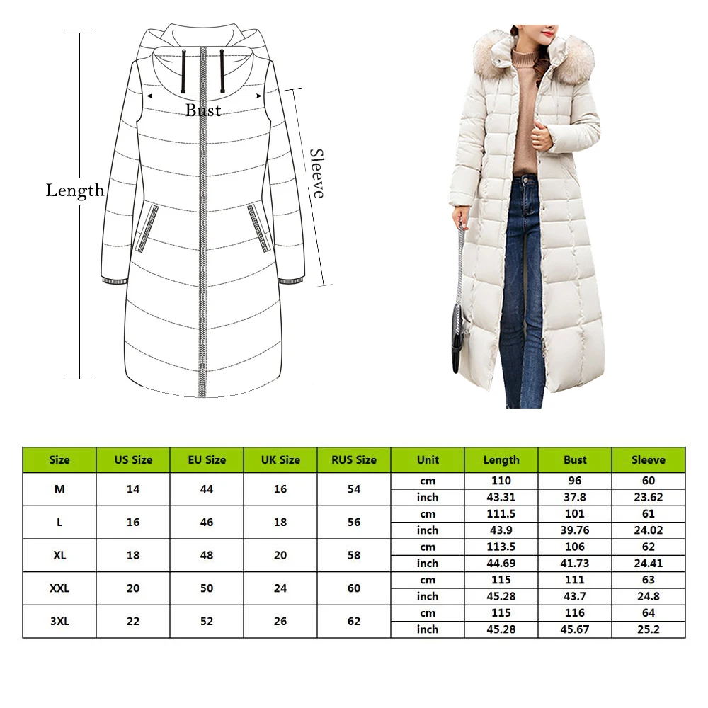 

Long Winter Coat Women Parkas Slim Casual Hooded Fur Collar Warm Jacket Outerwear Coat Streetwear Chaqueta Mujer Veste Femme