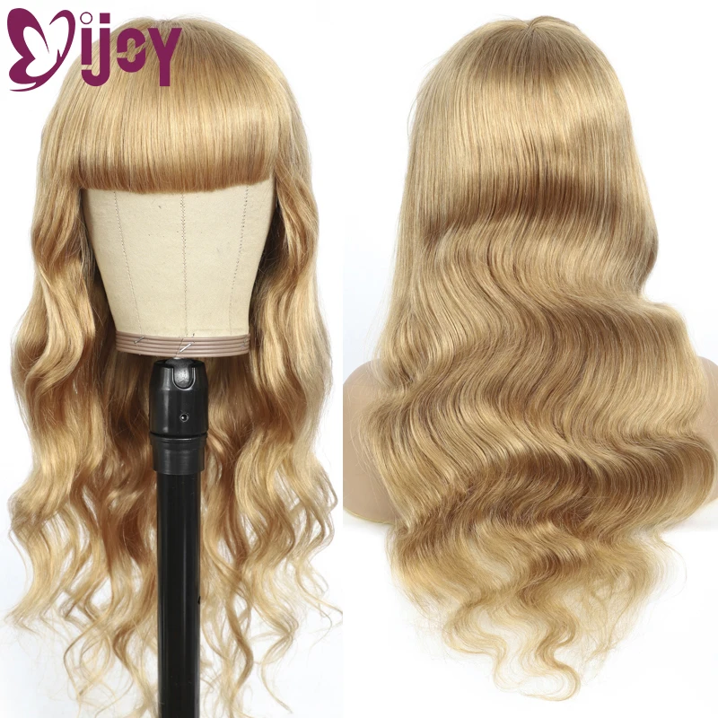 

IJOY Body Wave Human Hair Wig Brazilian Remy Wigs With Bangs Light Brown Full Machine Made Wig For Black Women 150% Density