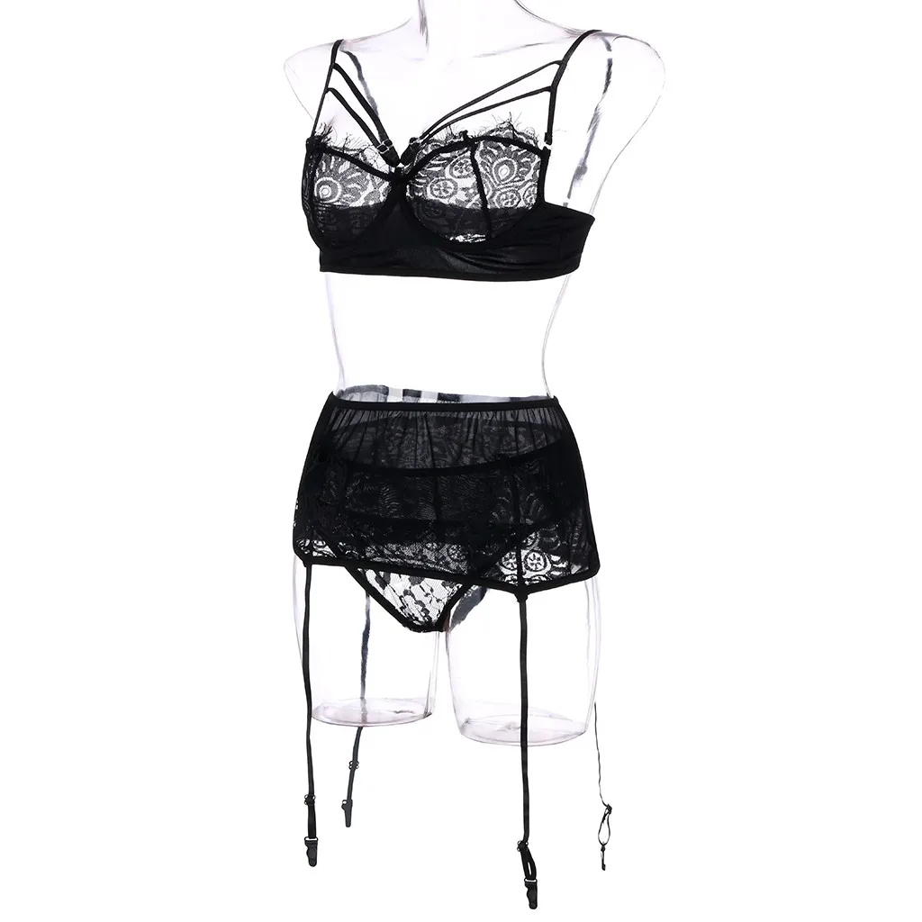 3 шт., женское сексуальное белье, Lenceria Mujer Babydoll, подвязки, бюстгальтер, трусы, сексуальное нижнее белье, комплект размера плюс, эротическое белье, Горячие костюмы