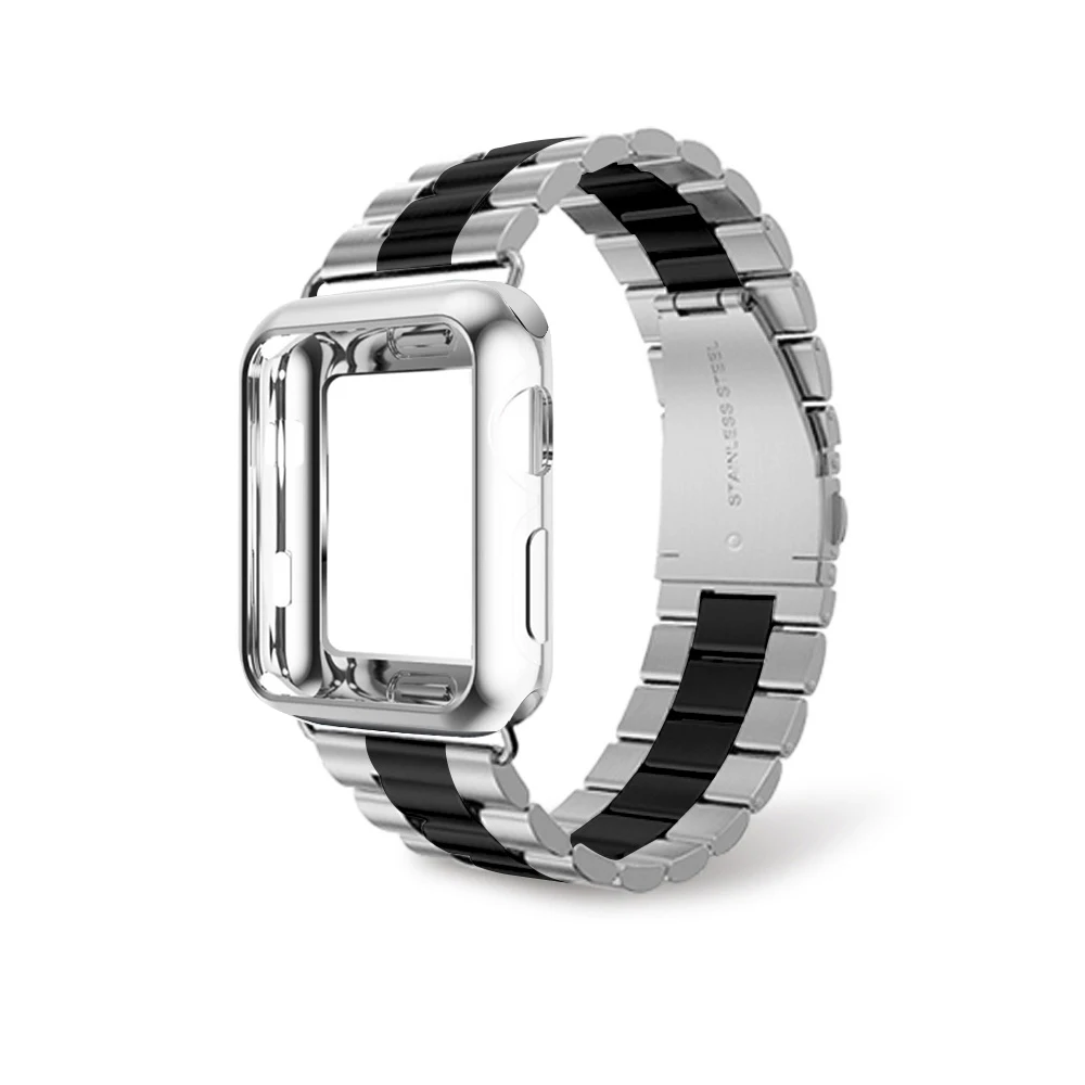 Ремешок из нержавеющей стали+ чехол для Apple Watch, версии 5 40 мм 44 мм металлический браслет для наручных часов iwatch серии 4/3/2/1, 42 мм, 38mmStrap аксессуары - Цвет ремешка: Indirect black