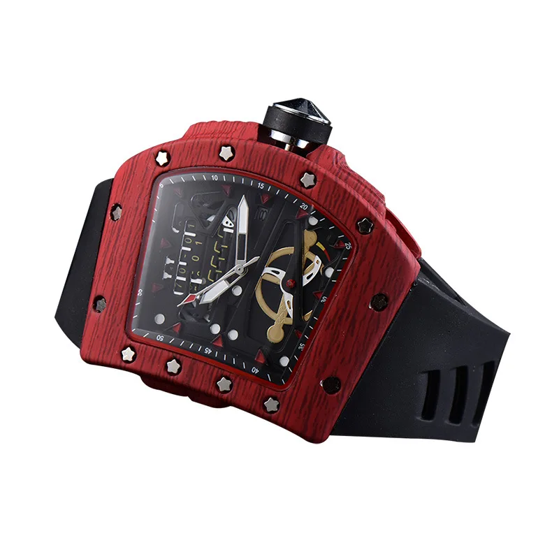 

Hengbolong wine barrel watch transparent inlaid diamond Ghost Head personality fashion watch men's Watch