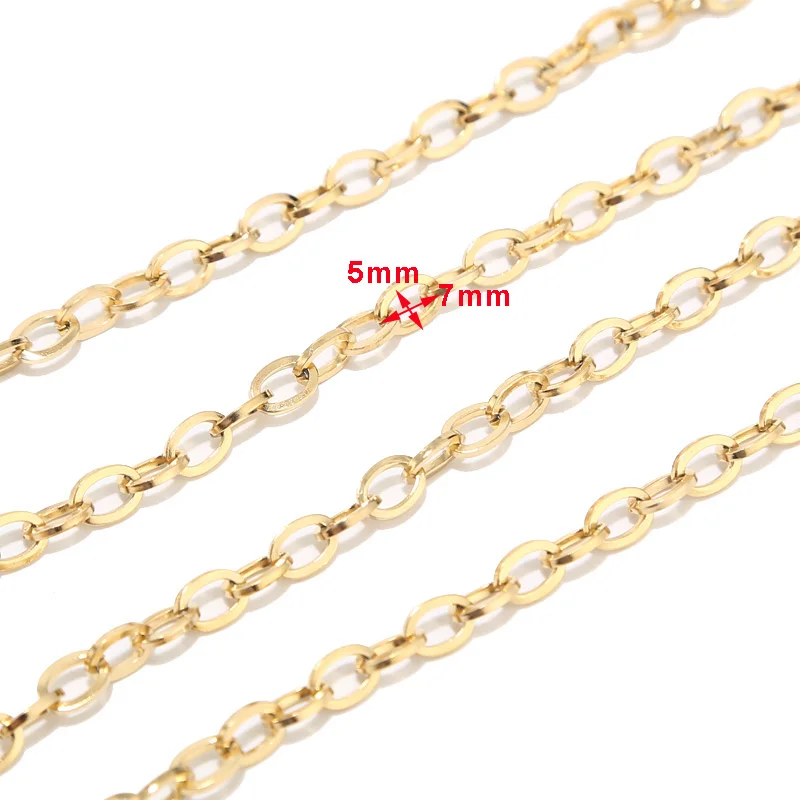 

1M/2M/5M/10M Stainless Steel Gold Link Chain Necklace Bulk Cable 5*7mm Width Chain for Jewelry Making Findings DIY Supplies