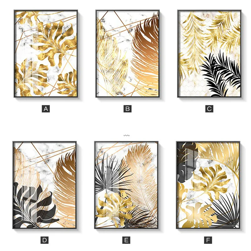 

Постер на холсте с изображением золотых листьев, растений, цветов, абстрактная живопись, настенный художественный принт, современные карти...