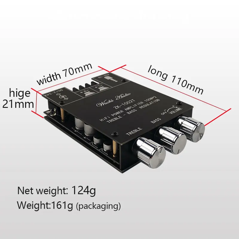 ZK 1002T TPA3116D2 Bluetooth 5 0 панель усилителя сабвуфера 2*100 Вт 2 каналов Высокая мощность