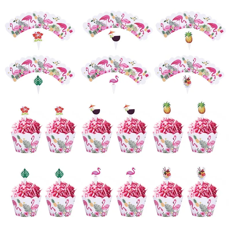 24 шт. Симпатичные розовые Фламинго обертки для кексов топпер торта тропическая