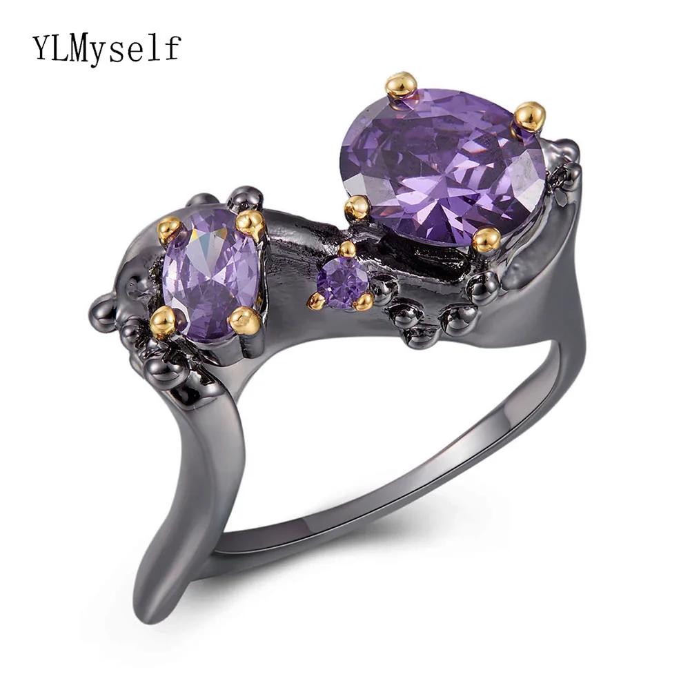 Нерегулярные пурпурное каменное кольцо пистолет черный ювелирных латунные