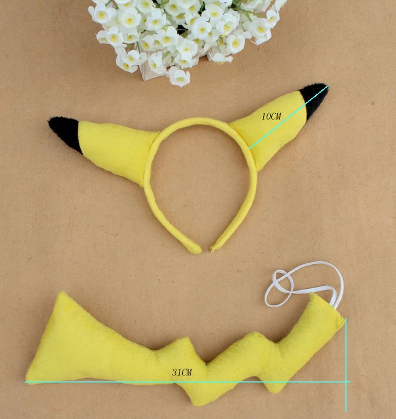 headband tail Одежда с изображением покемона Пикачу уха повязка на голову, повязка на голову и платье в виде хвоста комплект костюм вечерние комплект Аниме Драконий жемчуг Z животного комплект Женские аксессуары для волос повязка на голову - Цвет: headband tail