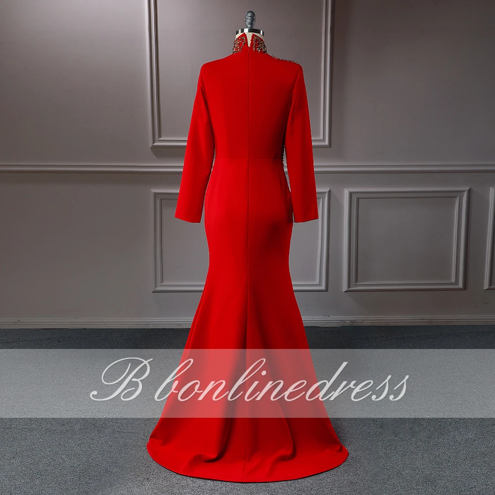 Bbonlinedress мусульманские Вечерние платья с высоким воротником длинным рукавом