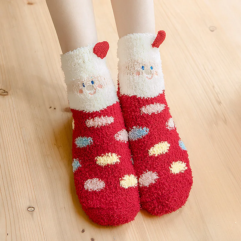 

Short Socks Women Winter Coral Fleece Ladies Floor Warm Plush Comfy Cartoon Animal Funny Cute Kawaii Slippers Sock Christmas