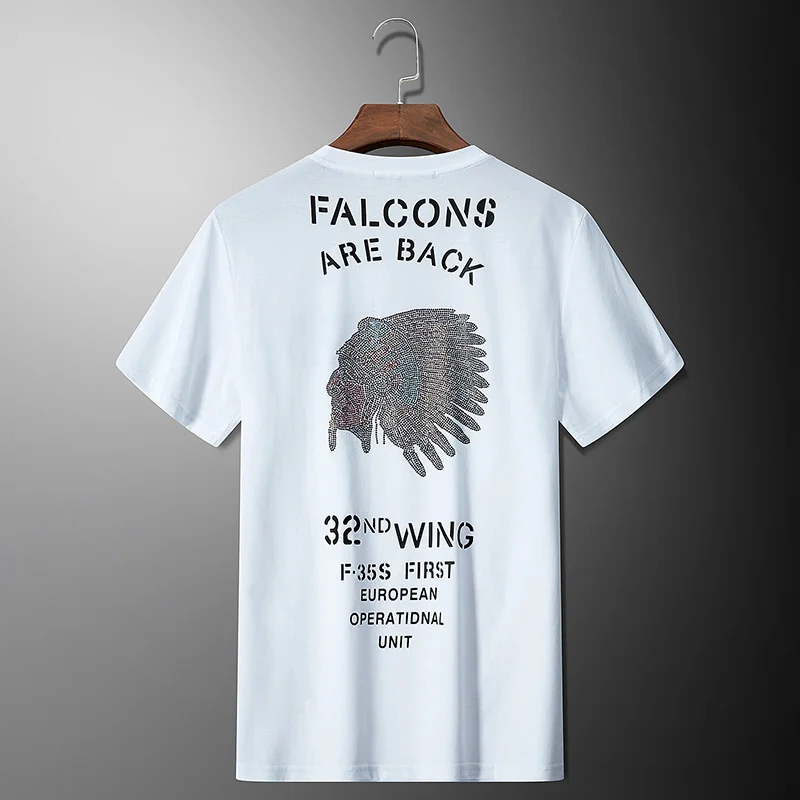 

Мерсеризованные Футболки Стразы 2021, Мужская модная одежда, летняя уличная одежда с круглым вырезом и коротким рукавом, облегающие мерсериз...