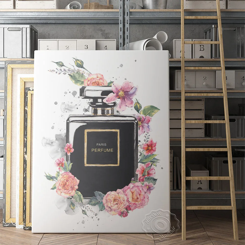 

Fashion Paris Perfume Print Poster, Flower Leaf Wall Stickers, Vogue Perfume Art Prints, Beauty Salon Wall Art Home Room Decor