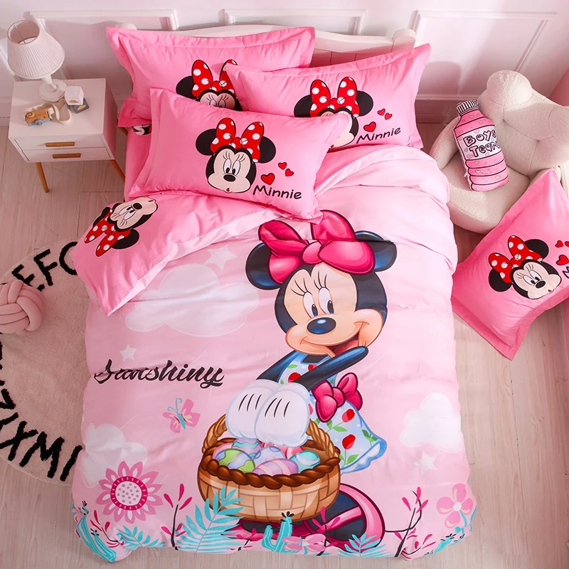 Disney Minnie Mouse Cotton Brushed Bedding Set Princess Ayisana Sophia Down Duvet Cover Bedding Set for Children and Girls