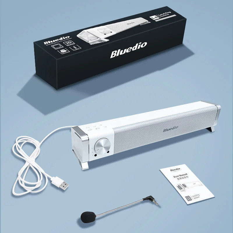 저렴한 Bluedio LS 컴퓨터 스피커 사운드바 유선 스피커 USB 전원 칼럼, PC, 전화, 게임, 영화 블루투스 스피커 용 마이크 포함