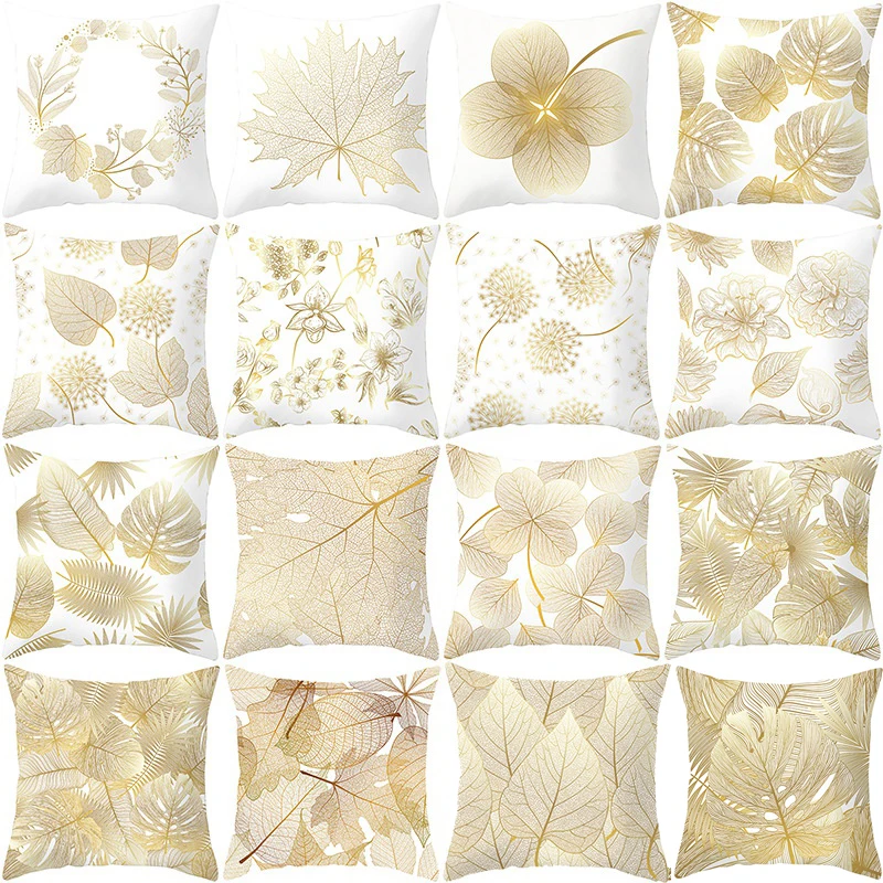 

1 Pcs Microfiber Golden Tropical Leaf Throw Pillow Case Decorative Pillow Cover Pillowcase Home Decor for Sofa Couch