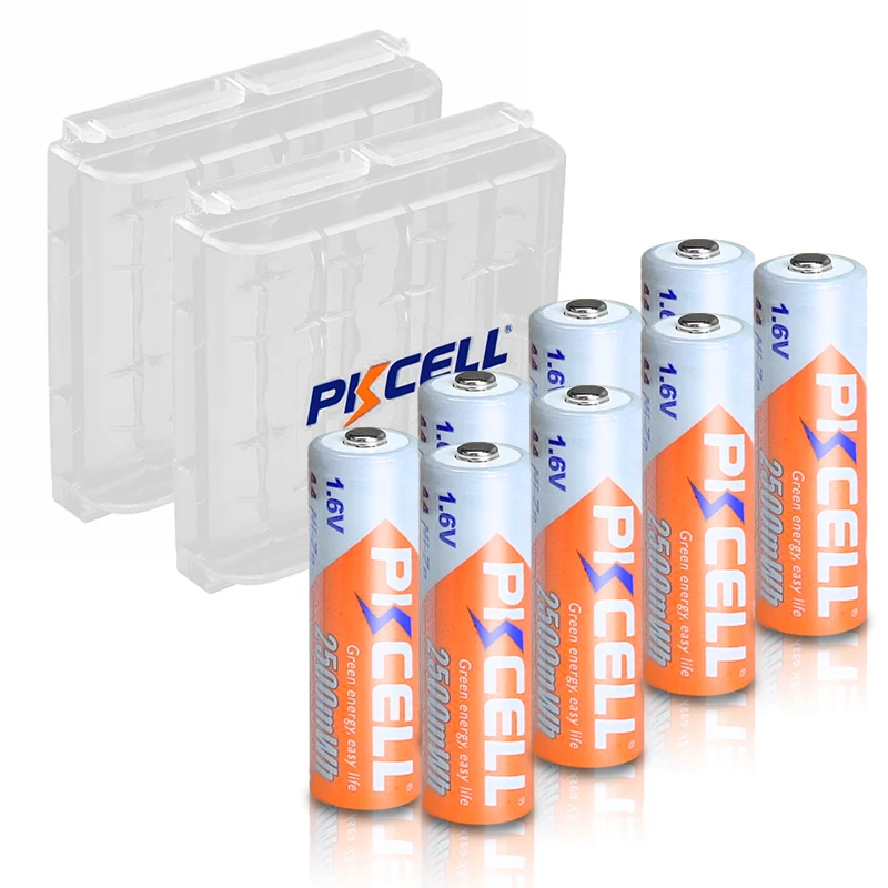 

8PCS PKCELL AA 2500mWh 1.6V Ni-Zn Rechargeable Battery aa NIZN batteries 2A and 2PCS nizn Battery holder box cases for camera